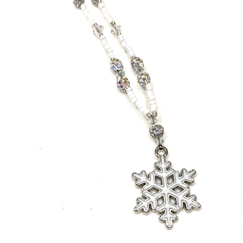 Artisan Crafted Silver and White Crystal Snowflake Christmas Necklace
